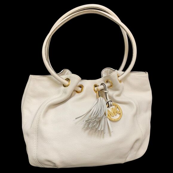 Michael Kors Handbags - MICHAEL KORS Vanilla Pebbled Leather Tasseled ASTOR Ring Tote Shoulder Bag